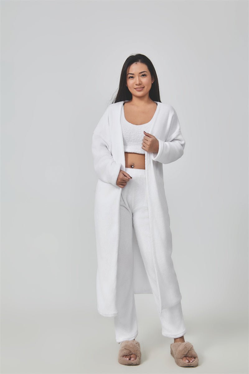 Cozy Pajama Set, 3 Piece Lounge Set, Cute Loungewear, Warm Suit Sets, Matching Set, Lounge Set, 3 Piece Pant Sets, Women Winter Dress.