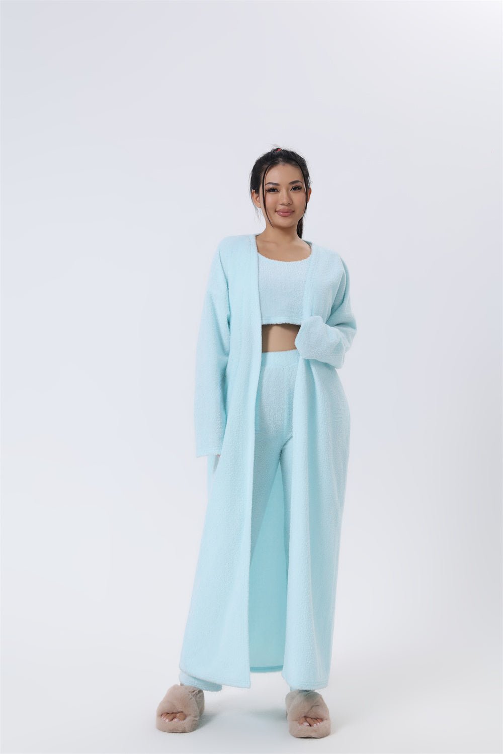 Cozy Pajama Set, 3 Piece Lounge Set, Cute Loungewear, Warm Suit Sets, Matching Set, Lounge Set, 3 Piece Pant Sets, Women Winter Dress.