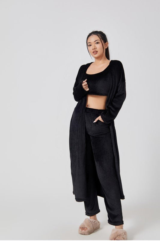 Cozy Pajama Set, 3 Piece Lounge Set, Cute Loungewear, Warm Suit Sets, Matching Set, Lounge Set, 3 Piece Pant Sets, Women Winter Dress.