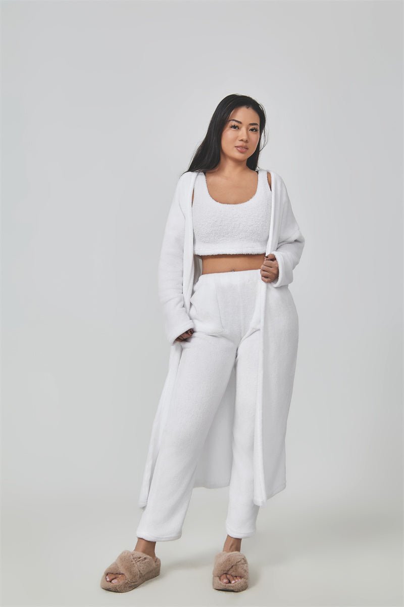 Cozy Pajama Set, 3 Piece Lounge Set, Cute Loungewear, Warm Suit Sets, Matching Set, Lounge Set, 3 Piece Pant Sets, Women Winter Dress.