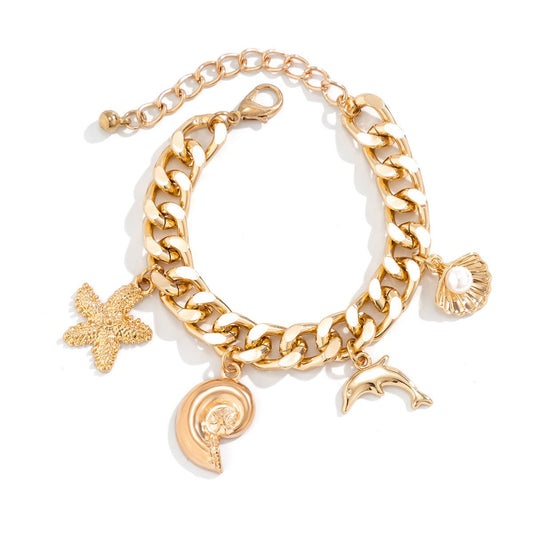 Creative Boho Conch Dolphin Starfish Pendant Choker Necklace Bracelets Women Trendy Vintage Tassel Chain Grunge Jewelry Fashion Jewelry.