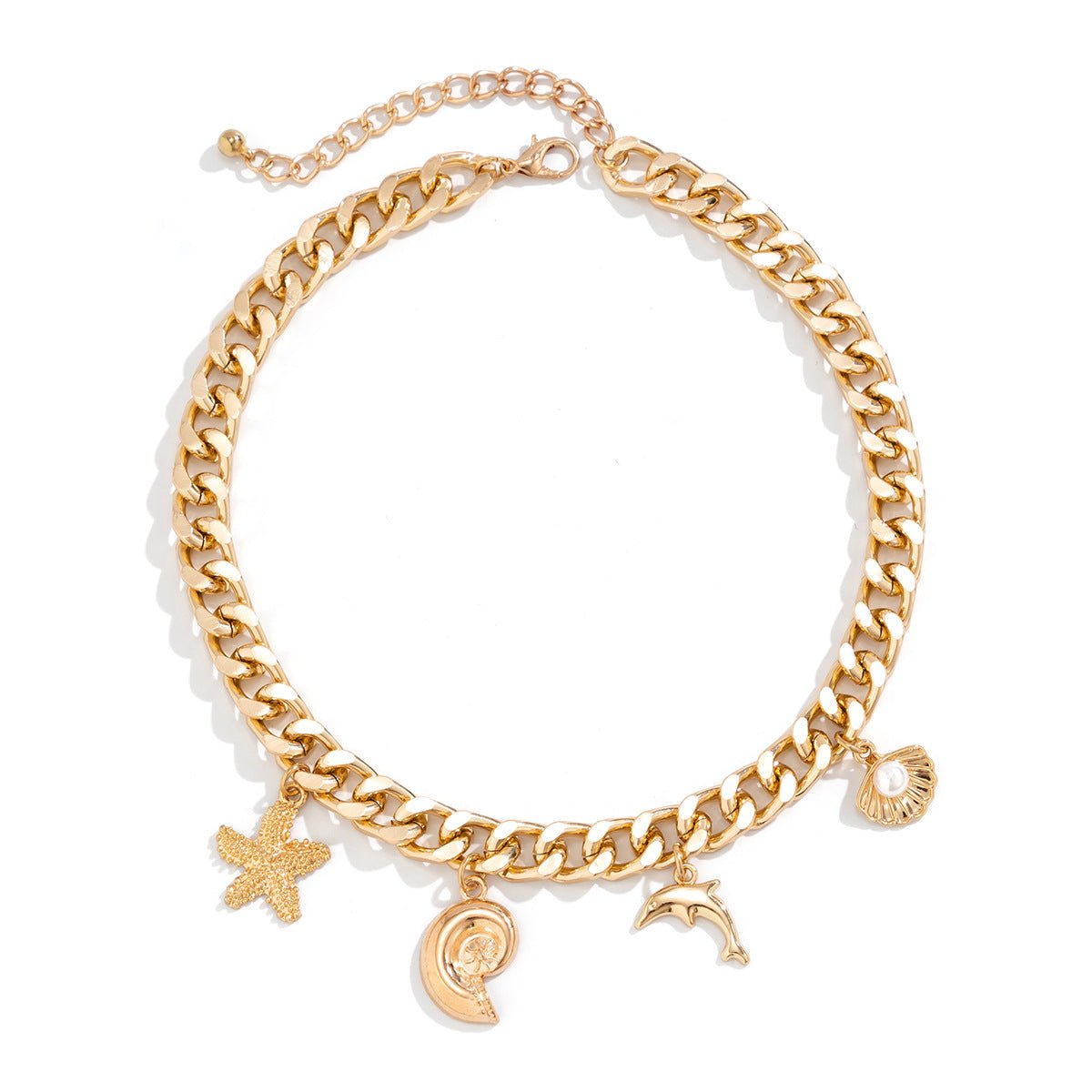 Creative Boho Conch Dolphin Starfish Pendant Choker Necklace Bracelets Women Trendy Vintage Tassel Chain Grunge Jewelry Fashion Jewelry.