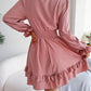 Summer Dresses Solid Color V-neck Long Sleeve Dress For Women Sexy V-neck Lace Up A-line Dress Women's Beach Dress.
