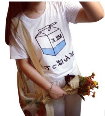 De ModeDe Lait Impression Manches Courtes T-shirts Pour Femmes Casual Femmes.