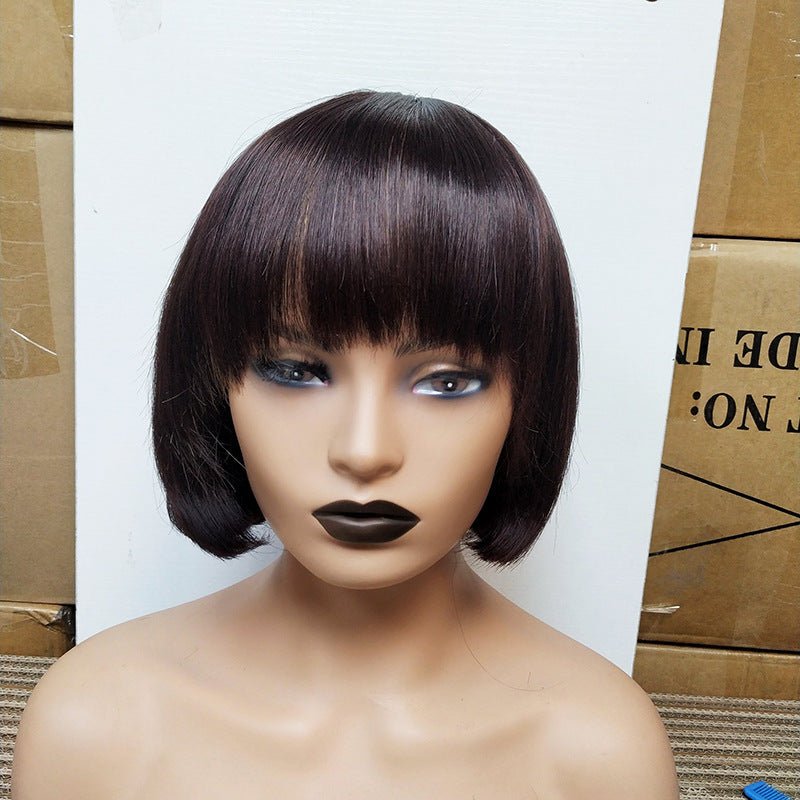 Double Drawn Human Hair Fringe Bob Wig.