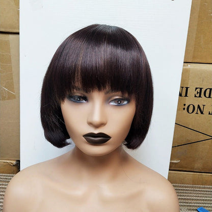 Double Drawn Human Hair Fringe Bob Wig.