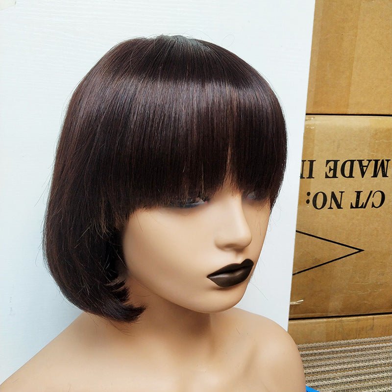 Double Drawn Human Hair Fringe Bob Wig.