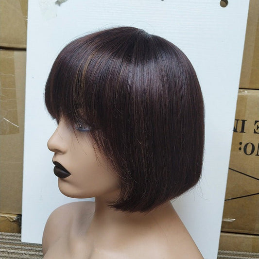 Double Drawn Human Hair Fringe Bob Wig.