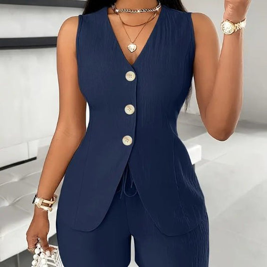 Elegant Solid Color Pants Set.