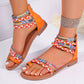 Ethnic Style Colorful Stitching Large Size Flat Bottom Sandals.