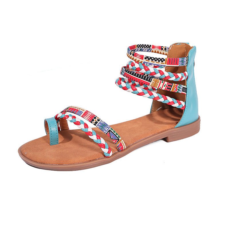Ethnic Style Colorful Stitching Large Size Flat Bottom Sandals.