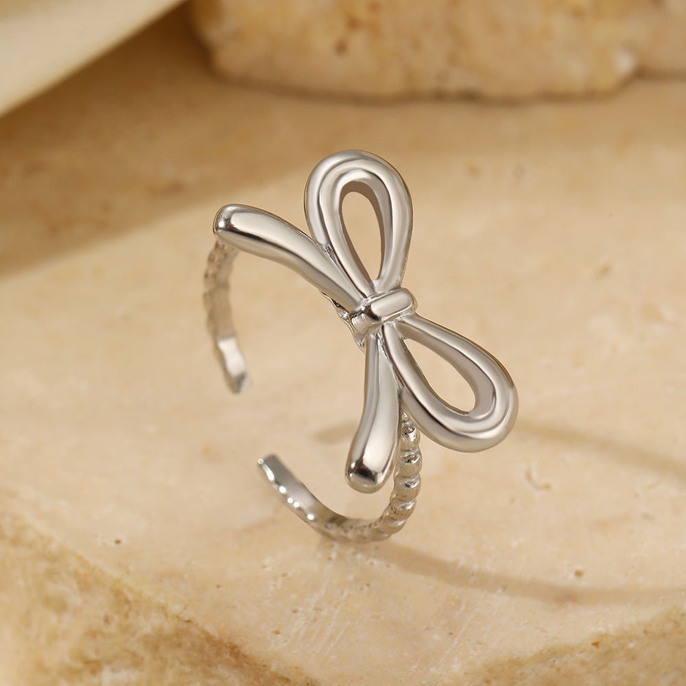 European And American Fashion Bowknot Stainless Steel Open Adjustable Ring.