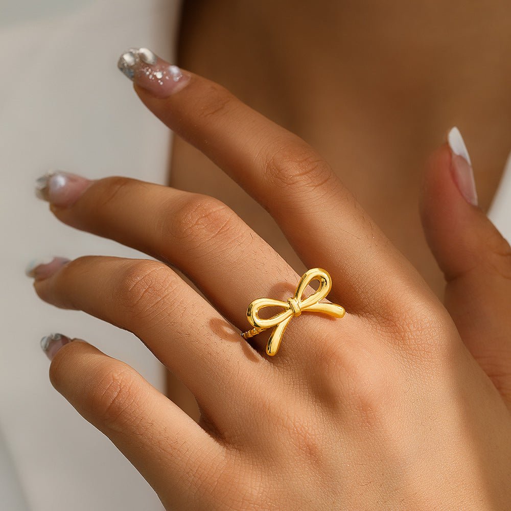 European And American Fashion Bowknot Stainless Steel Open Adjustable Ring.