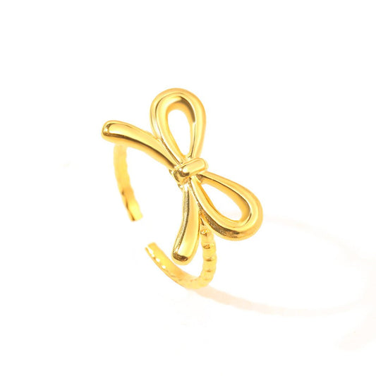 European And American Fashion Bowknot Stainless Steel Open Adjustable Ring.