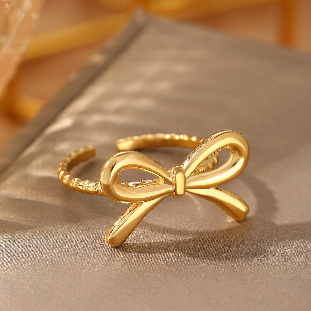 European And American Fashion Bowknot Stainless Steel Open Adjustable Ring.