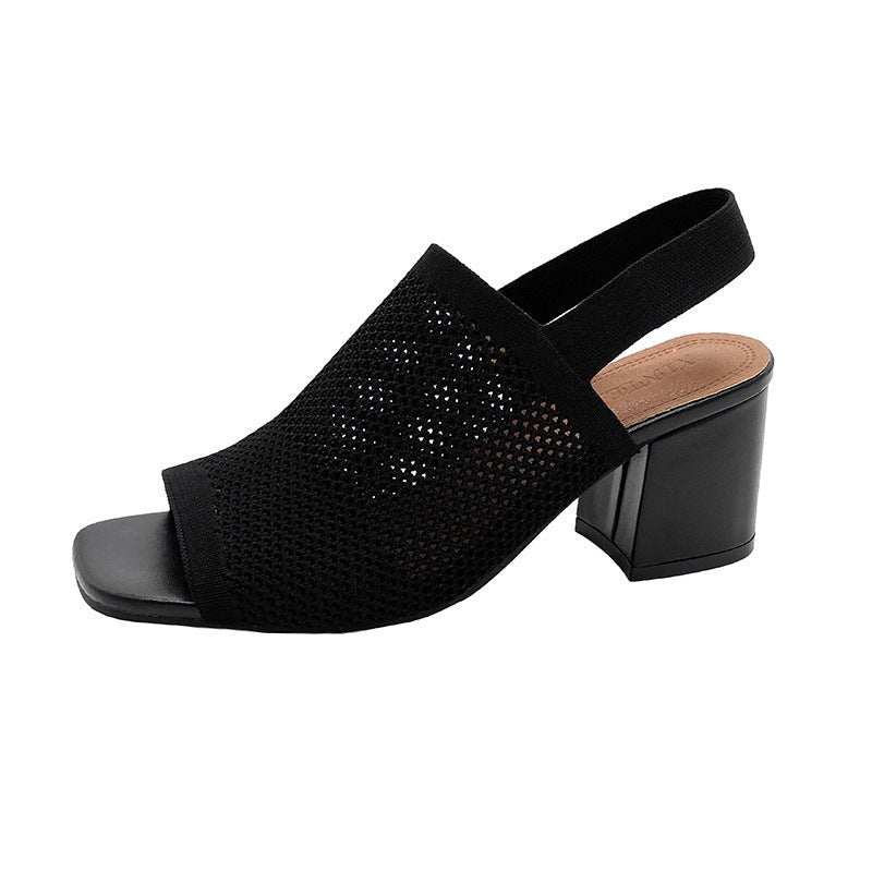 European And American Flying Woven High Heel Chunky Heel Sandals For Women.