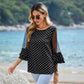 European And American Loose Casual Bell Sleeve Polka Dot Lace Patchwork Round Neck Top.
