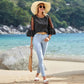 European And American Loose Casual Bell Sleeve Polka Dot Lace Patchwork Round Neck Top.