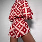 European And American Loose Casual Print Lace-up Jumpsuit Shorts.