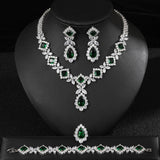 European And American Luxury Zircon Necklace Earring Bracelet Ring Suit.