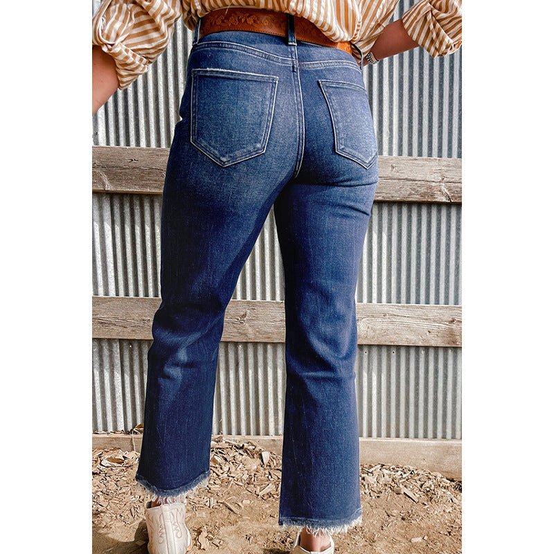 European And American Personalized Washed Frayed Hem Skinny Jeans For Women.