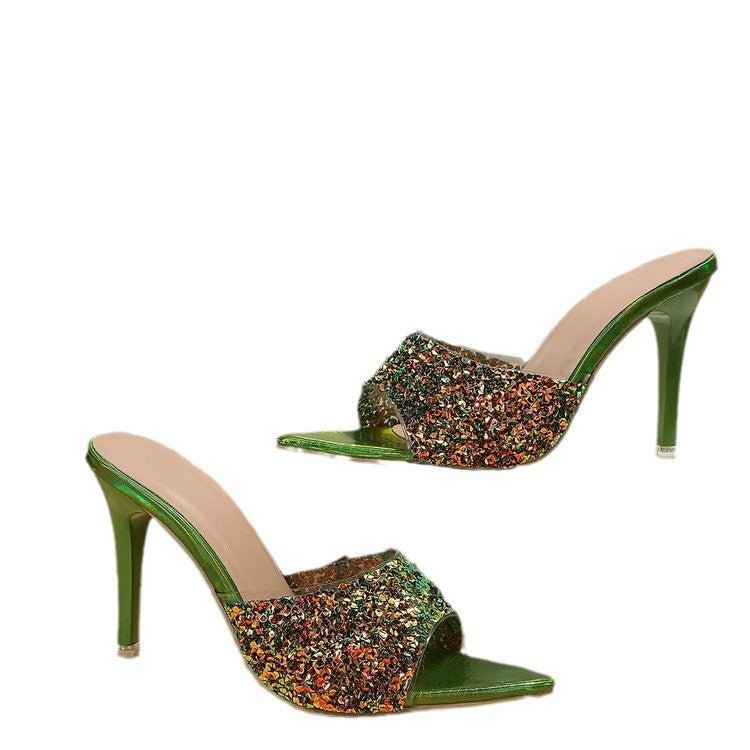 European And American Style Sequin High Heels Sandals.