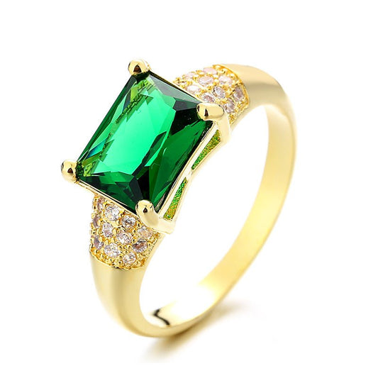 European And American Temperament Inlaid Emerald Emerald Plated 18K Gold Ring Female.