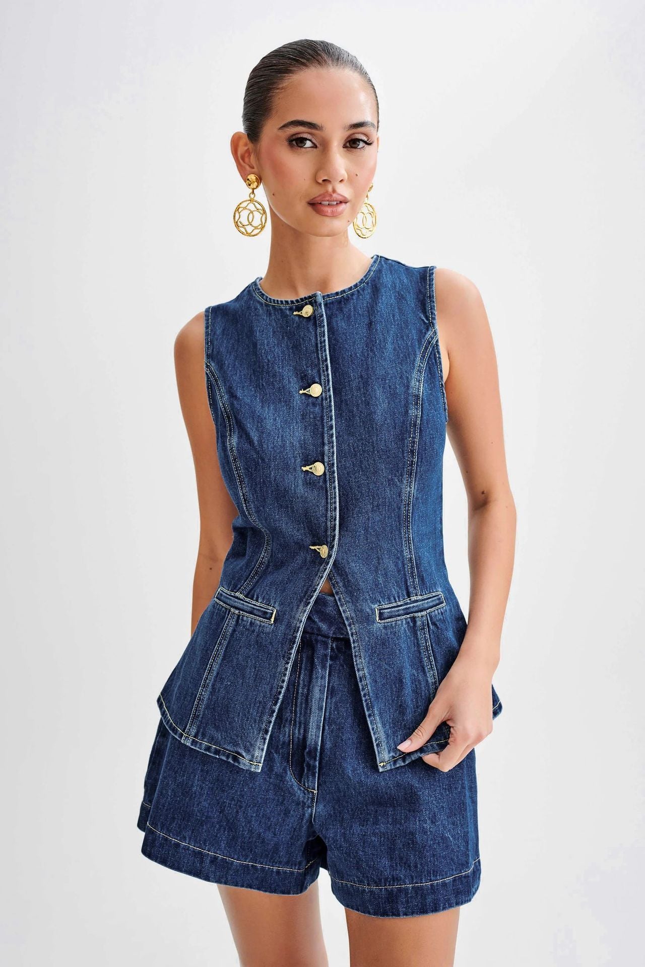 Denim Fashion Casual Sleeveless Women's Suit.