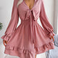 Summer Dresses Solid Color V-neck Long Sleeve Dress For Women Sexy V-neck Lace Up A-line Dress Women's Beach Dress.