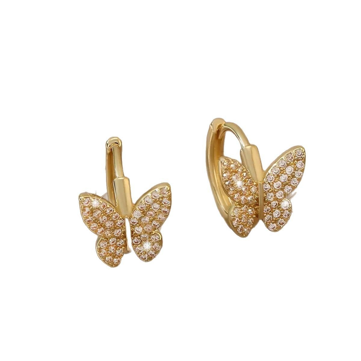 Fashion Copper Inlaid Zirconium Butterfly Ear Ring Niche.