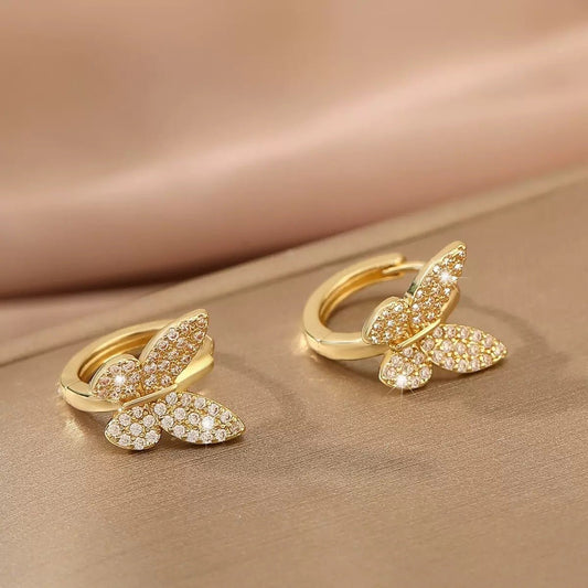 Fashion Copper Inlaid Zirconium Butterfly Ear Ring Niche.