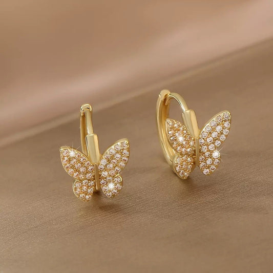Fashion Copper Inlaid Zirconium Butterfly Ear Ring Niche.