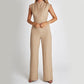 Fashion Elegant Long Sleeveless Jumpsuit Summer V-neck Casual Wide Leg Long Overalls Clothing For Women.