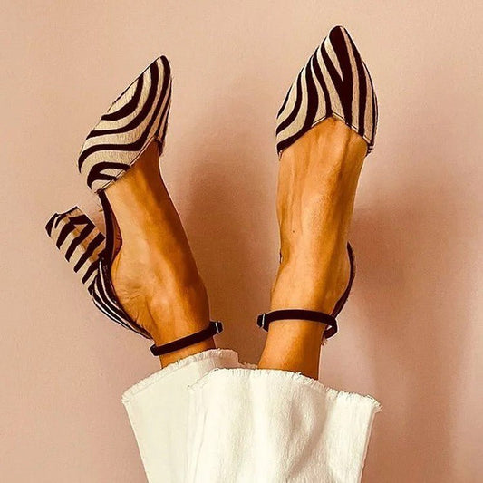 Fashion High Heel Pointed Zebra Hollow Women's Sandals.