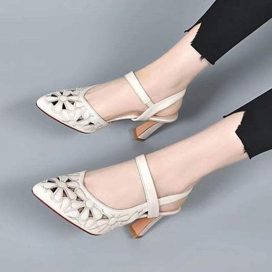 Fashion High Heel Sandals Pointed Toe Soft Leather Hollow High Heels.