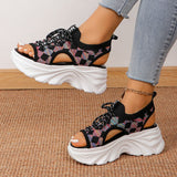 Fashion Hollowed-out Mid Heel Mesh Women's Sports Style Soft Back Thick Back Sandals.