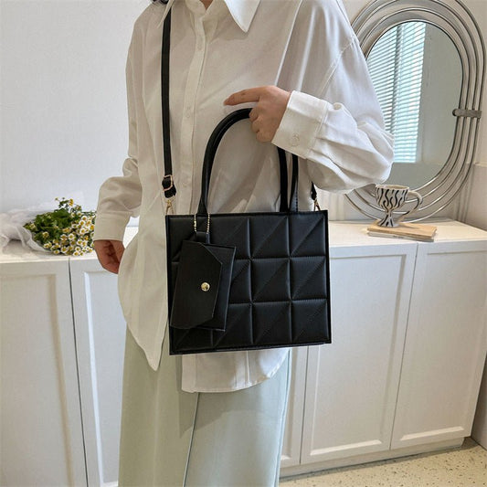 Fashion Plaid Shoulder With Small Wallet Simple Elegant Portable Square Tots Women's Handbag.