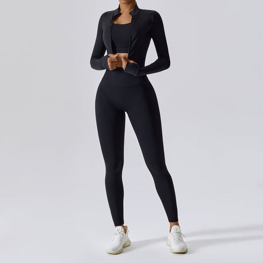Fitness Clothing Shockproof High Waist Yoga Clothing Three Piece Set.
