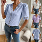 Floral Lace Short Sleeve Shirt Summer Fashion V-Neck Tops Women's Clothing.