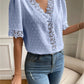 Floral Lace Short Sleeve Shirt Summer Fashion V-Neck Tops Women's Clothing.