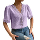 Floral Lace Short Sleeve Shirt Summer Fashion V-Neck Tops Women's Clothing.