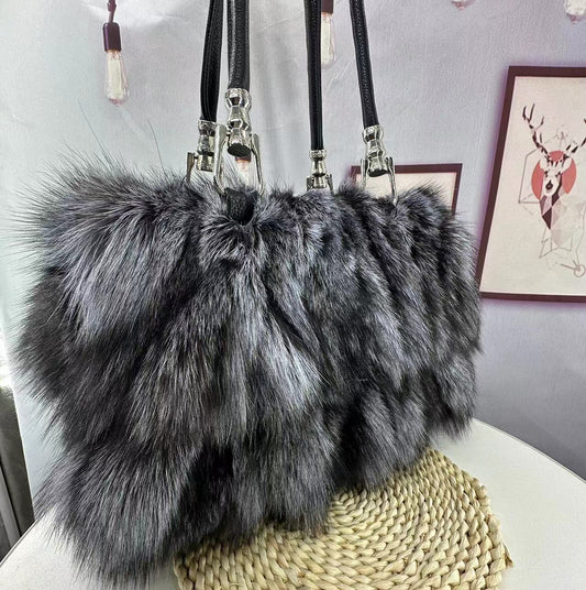Fox Fur Bag Women's Fur Portable Shoulder Messenger.