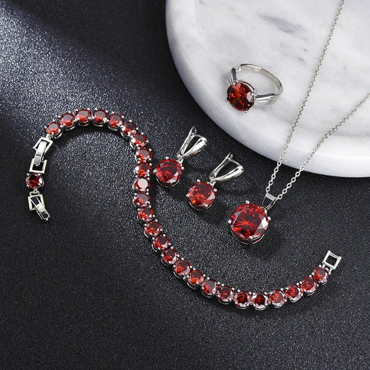 Geometric Round Earrings Ring Bracelet Necklace Ornament Suit.