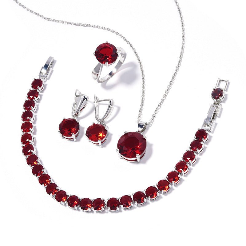 Geometric Round Earrings Ring Bracelet Necklace Ornament Suit.
