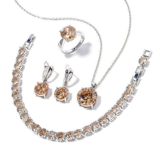 Geometric Round Earrings Ring Bracelet Necklace Ornament Suit.