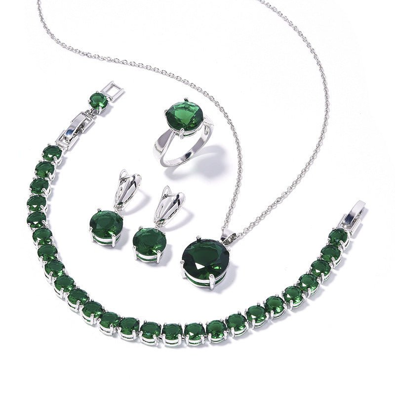 Geometric Round Earrings Ring Bracelet Necklace Ornament Suit.