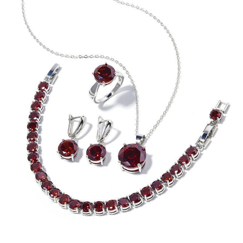 Geometric Round Earrings Ring Bracelet Necklace Ornament Suit.
