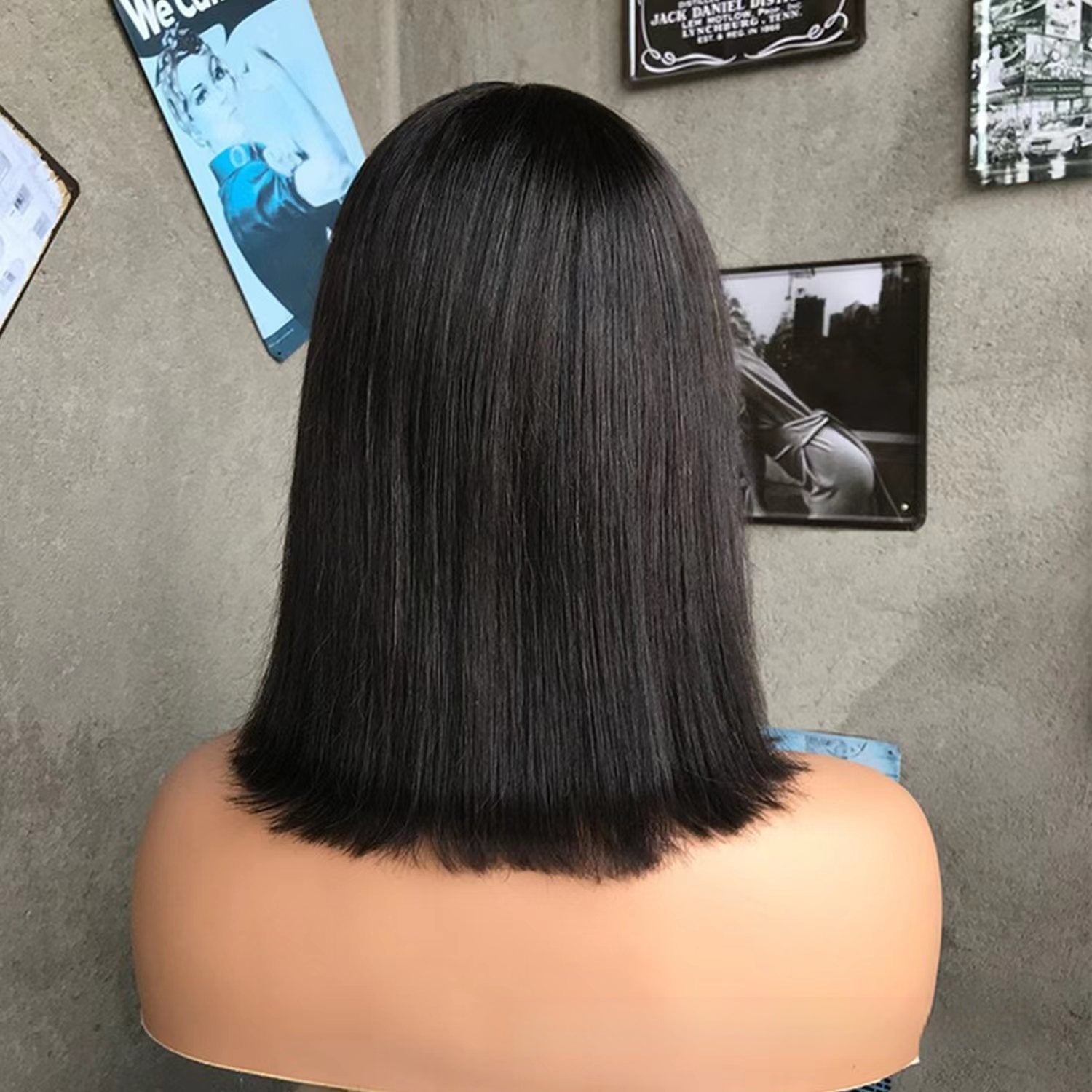 Hair Wig BOb With Bangs Realistic Look Lace Split Top Black Bobhaircut.