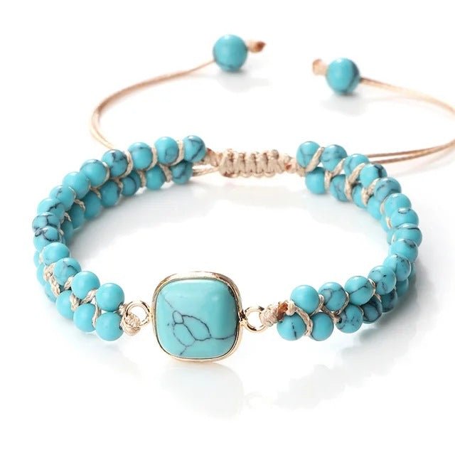 Hand-woven 4MM Natural Blue Turquoise Beads Irregular Bracelet.