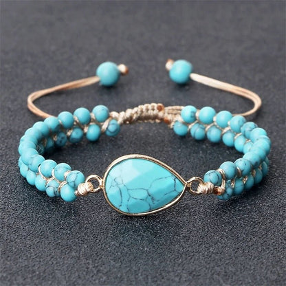 Hand-woven 4MM Natural Blue Turquoise Beads Irregular Bracelet.